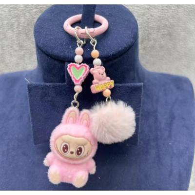 Labubu sleutelhanger 5 cm - roos