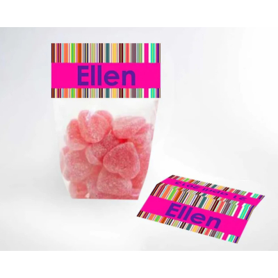 snoepzakje strepen fuchsia (gevuld met snoep naar keuze)