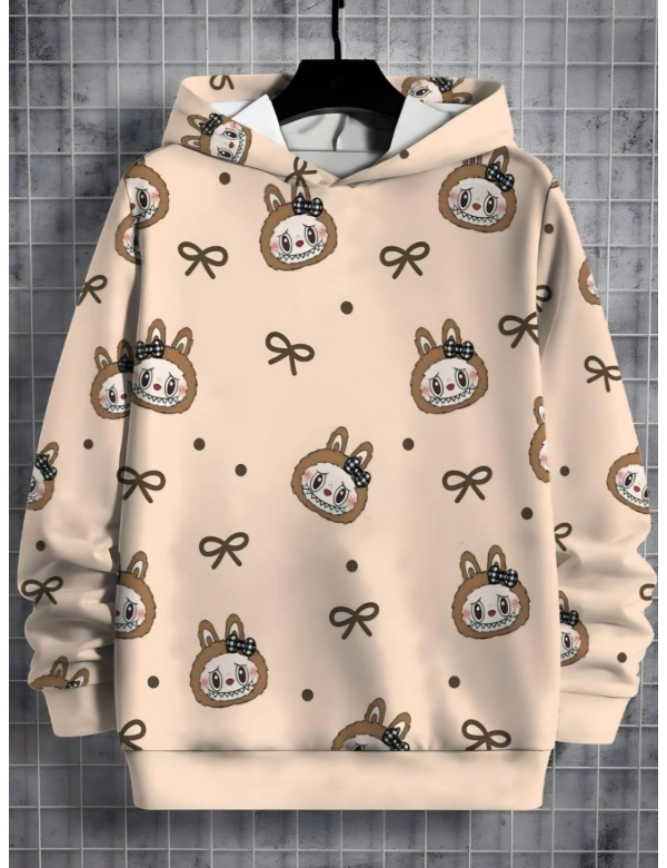 Labubu hoodie beige met kleine labubu's